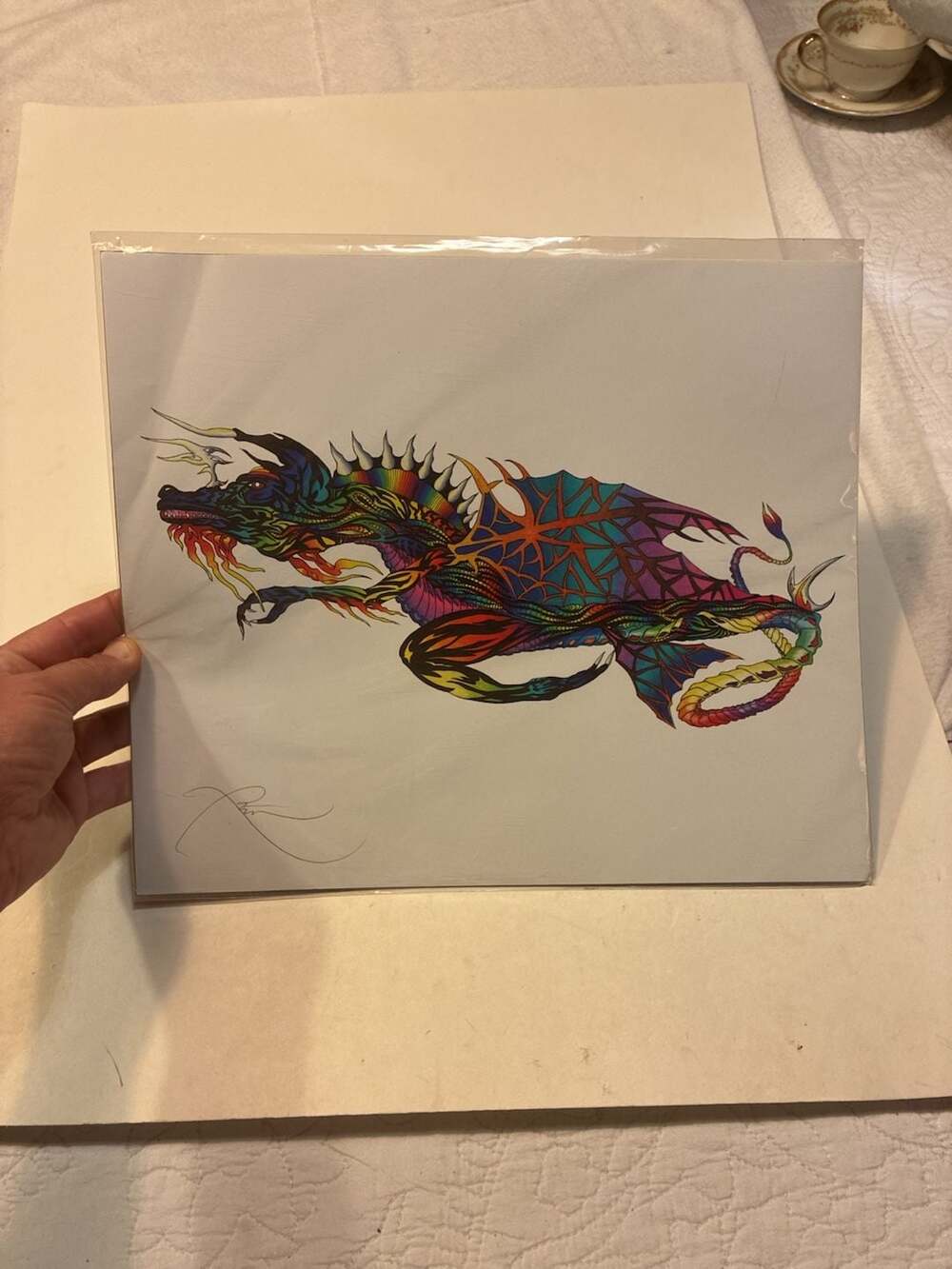 Signed Rainbow Dragon Illustration Art Print